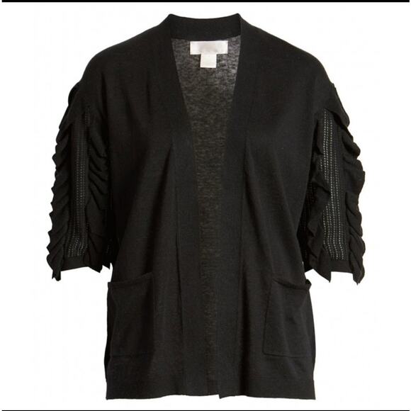 Rachel Parcell NWT Black Ruffle Short Sleeve Cardigan Pockets XS - Picture 3 of 6